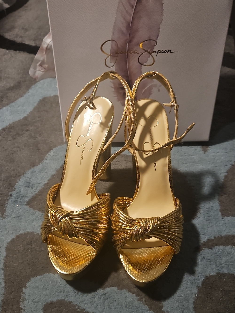 Jessica Simpson Metallic Gold Knotted Slingback Heels